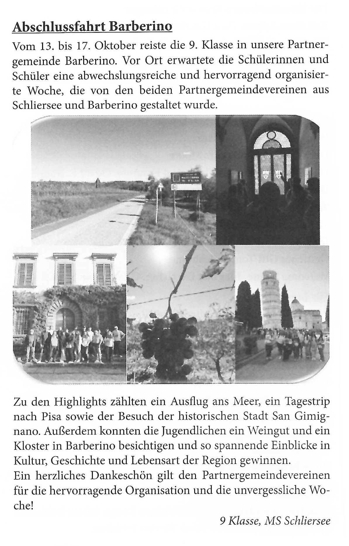 Schlierseer Abschlussfahrt Klasse 9